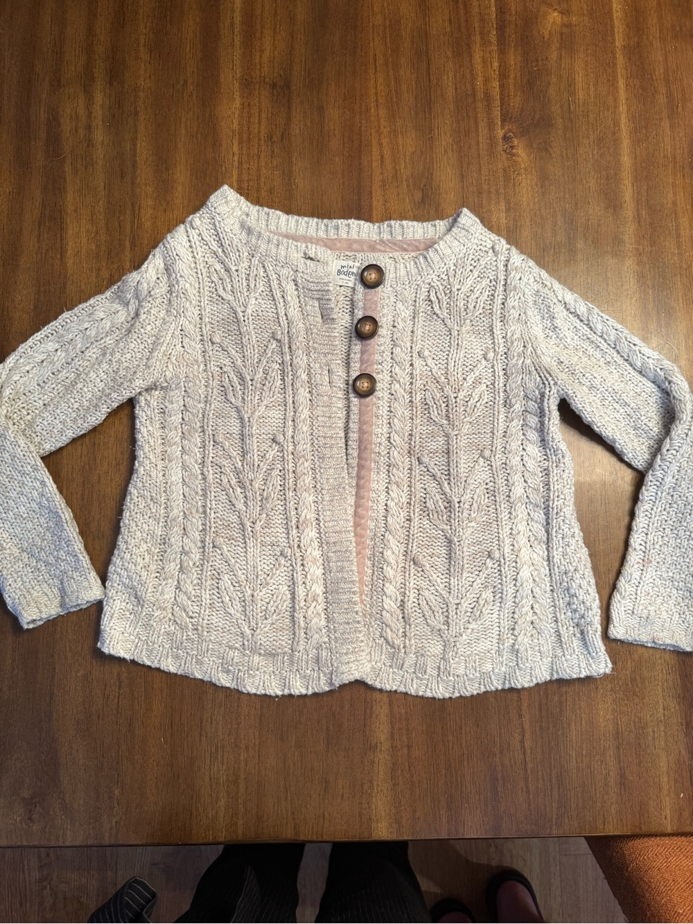 Mini Boden Tan/Wheat Color Cable-Knit Buttoned Cardigan